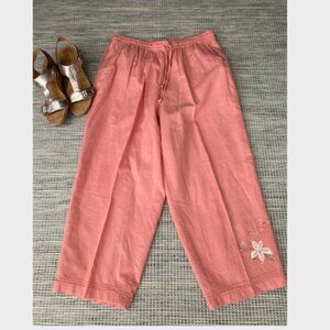Lemon Grove Clothing Co. Peach Pull On Drawstring Cropped  Rayon Linen Pant L